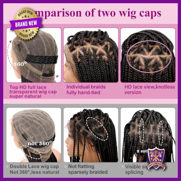 26 Inch Full Lace Knotless Braided Wig Synthetic Hair HD Cap main image 6